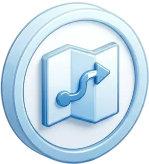 Blue circular badge showing a folded map with a rightward arrow, indicating the Share Map action