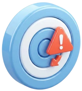 Blue circular target icon with an orange warning triangle, signaling an alert or warning.
