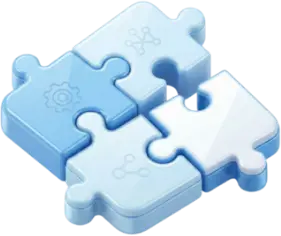Four interconnected blue puzzle pieces forming a square, symbolizing collaboration and integration.