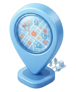 Blue location pin with a digital circuit map inside, symbolizing GPS navigation or mapping.