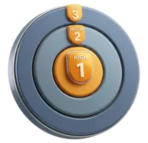 Circular dial with orange center knob labeled HIGH 1, MEDIUM 2, LOW 3 indicating level setting or power level.