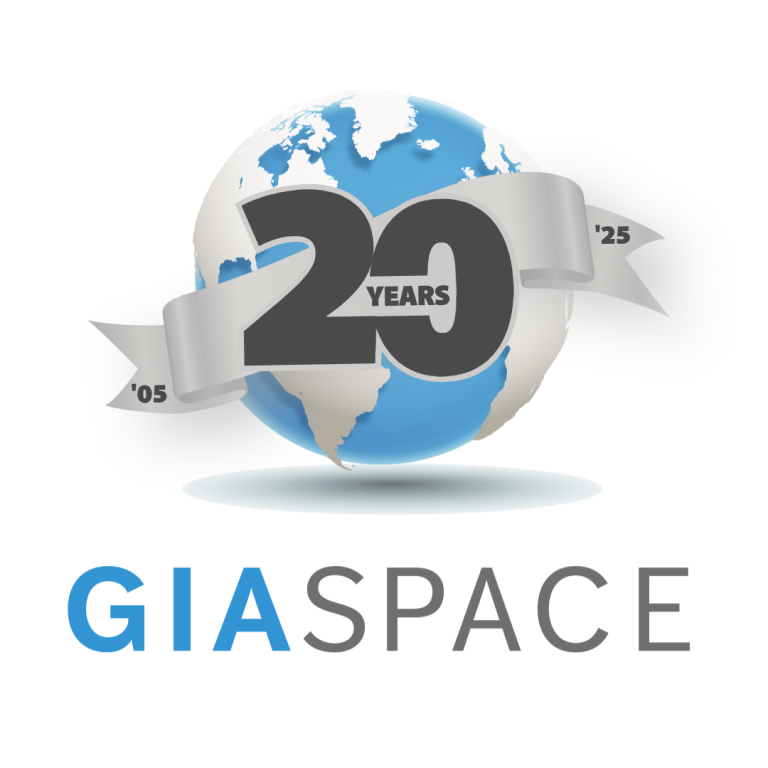 Global anniversary emblem: blue-and-white globe with a silver ribbon wrapping around it that reads '20 YEARS'.