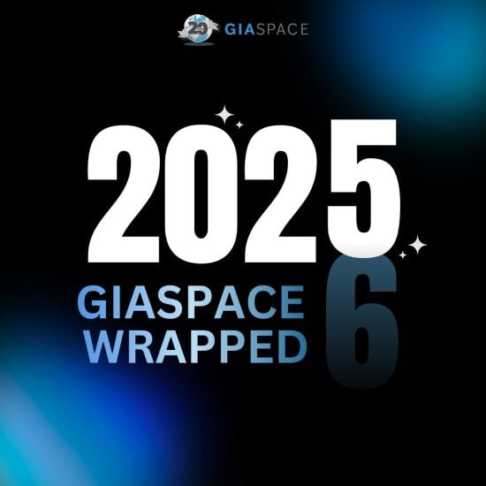 Cover image for GIASPACE Wrapped 2025, featuring bold white '2025' with blue 'GIASPACE WRAPPED' text on a space-themed dark background and a small logo at the top left/top area.