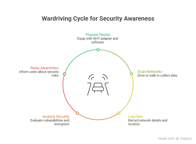 Six-step circular workflow around a central hub, with colored segments (red, orange, yellow, green) representing stages of a product lifecycle and labeled steps around the circle.