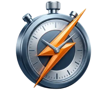 Stopwatch with an orange lightning bolt overlay, symbolizing speed.