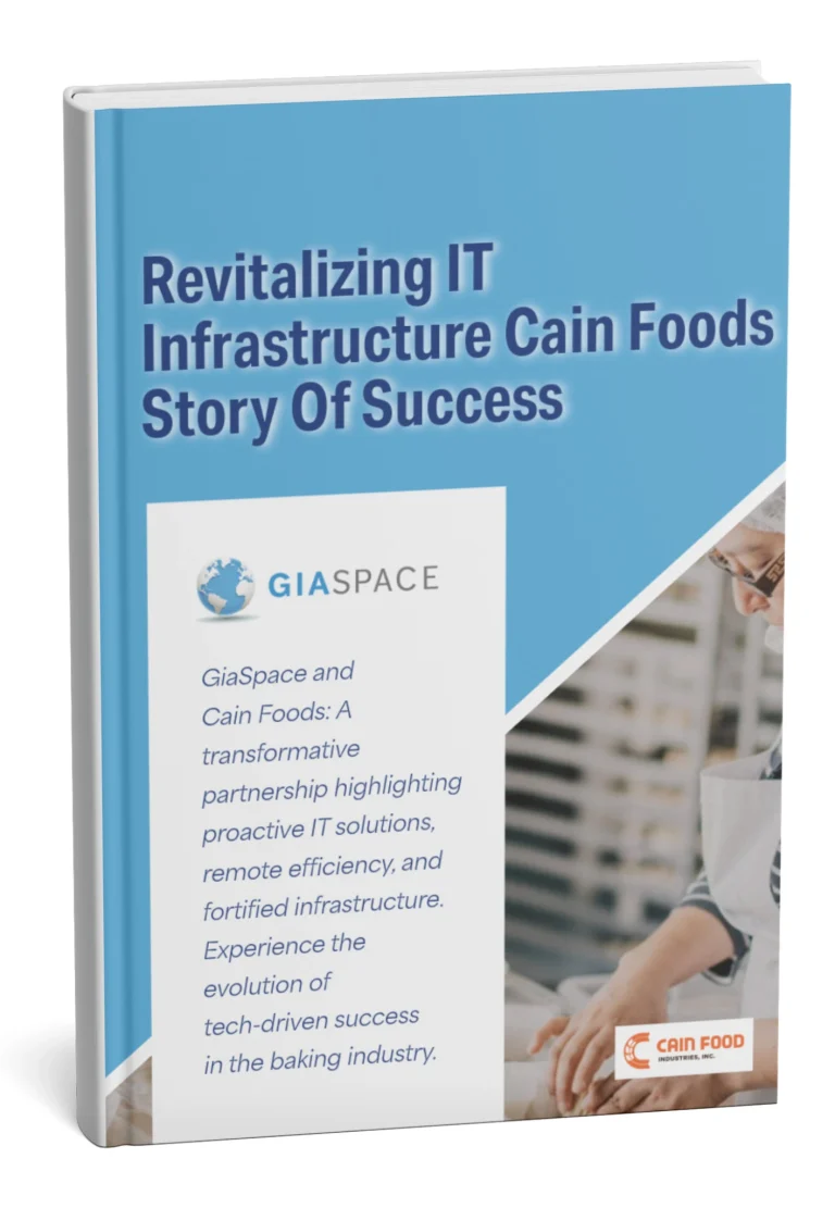 Book cover titled 'Revitalizing IT Infrastructure Cain Foods: Story Of Success' with the GIASPACE logo on a blue background
